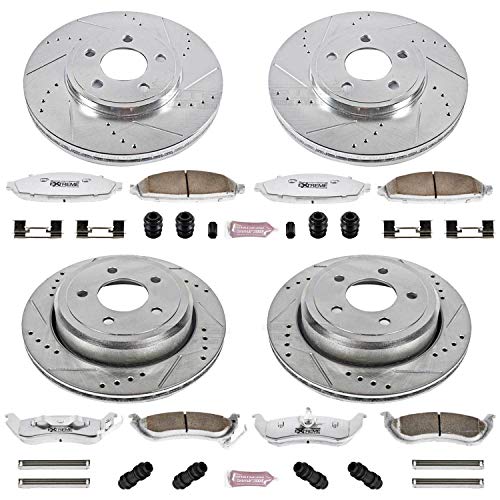 Power Stop K1365-26 Z26 Carbon Fiber Brake Pads Front and Rear with Drilled & Slotted Brake Rotors Kit For Ford Crown Victoria, Mercury Grand Marquis, Mercury Marauder [Model Specific]