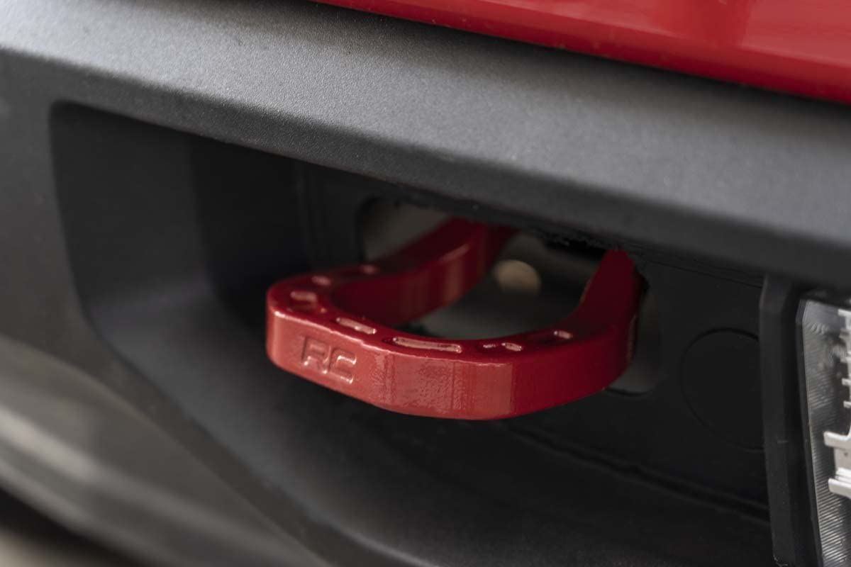 Rough Country Forged Upgraded Tow Hooks (fits) 2019-2020 Chevy Silverado 1500 | Replaces OEM | Red | RS132 , Black