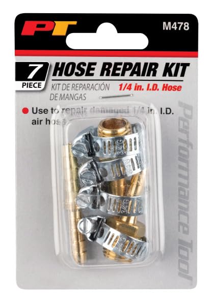 M478 Performance Tool Brass Hose Repair Kit for 1/4-Inch Air Hoses - Includes Splicer, Ends and Clamps - Male NPT Fittings