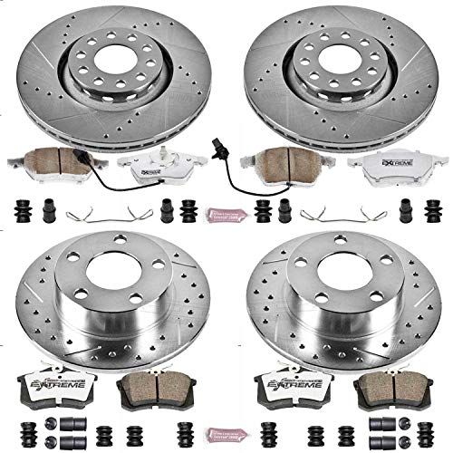 Power Stop K6918-26 Z26 Carbon Fiber Brake Pads Front and Rear with Drilled & Slotted Brake Rotors Kit For Audi A6 Quattro 1998-2001 [Model Specific]