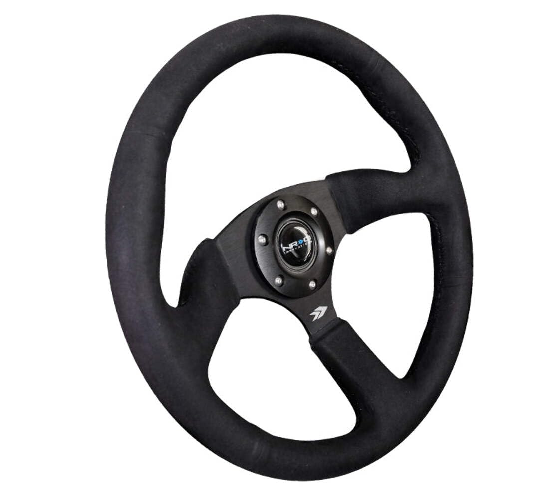 NRG Innovations Reinforced NRG-RST-023MB-SA Steering Wheel 350mm Sport Leather Racing (2.5" Deep) Comfort Grip, 4mm Matte Black Spoke with Alcantara Finish