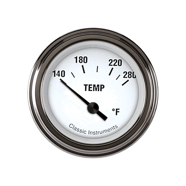 White Hot Series Classic Instruments 2 1/8" Water Temperature Gauge140-280 Degree with Stainless Low Step Bezel Flat Glass Lens