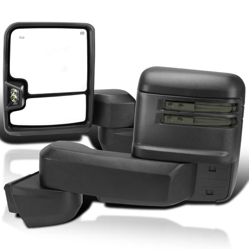 Power Spec-D Tuning Black Heated Towing Mirrors w/Smoke LED Signal, Temperature Sensor Compatible with 2020-2025 Chevy Silverado, GMC Sierra 2500HD 3500HD, Left + Right Pair