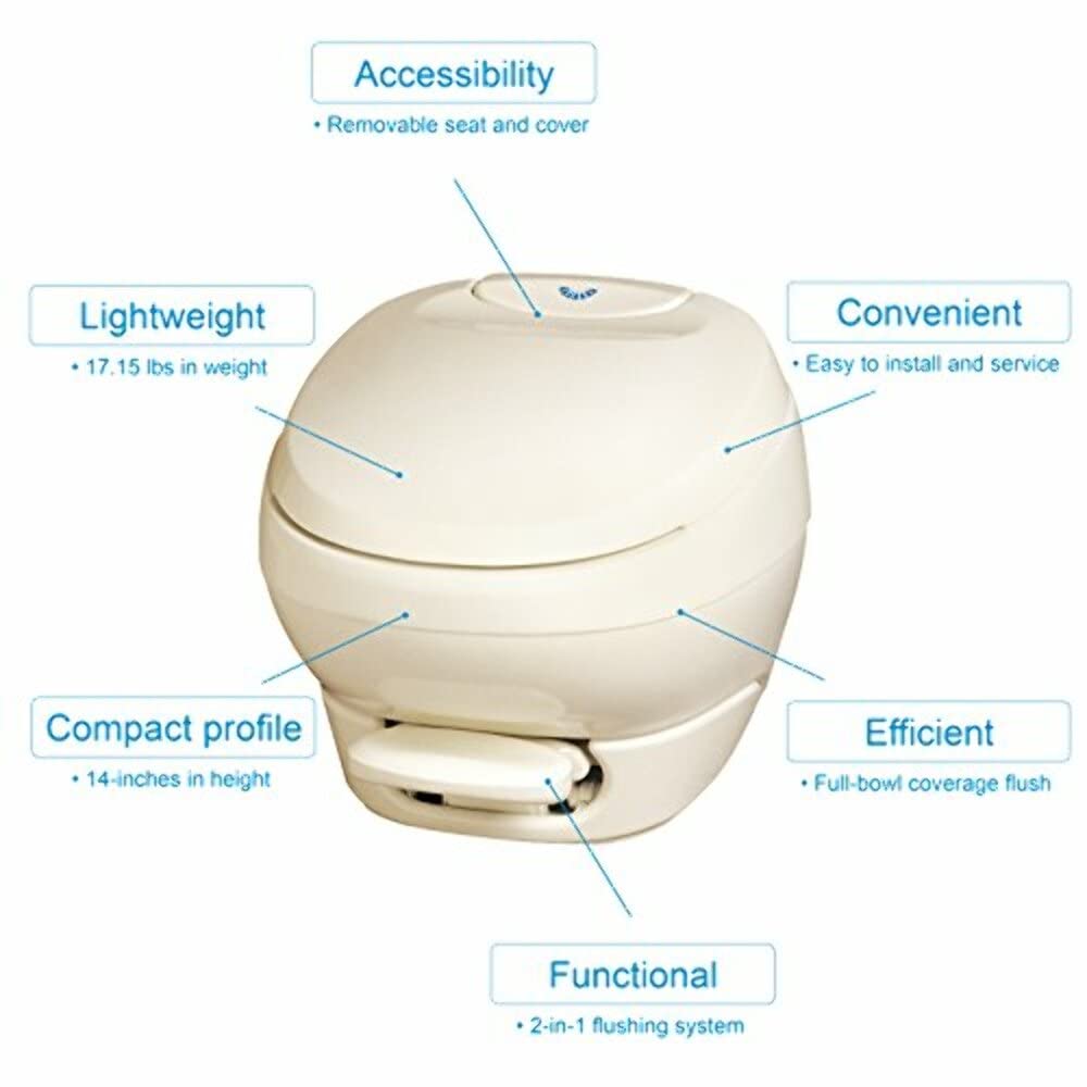 Thetford Aqua-Magic RV Toilet Pedal Flush with Water Saver / Low Profile / Parchment - Thetford 31121