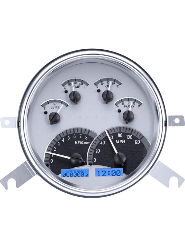 Dakota Digital VHX-49C-S-B Analog Gauge System with Chevy 1949-50 Car Compatible, Silver Alloy Style, Blue Backlighting