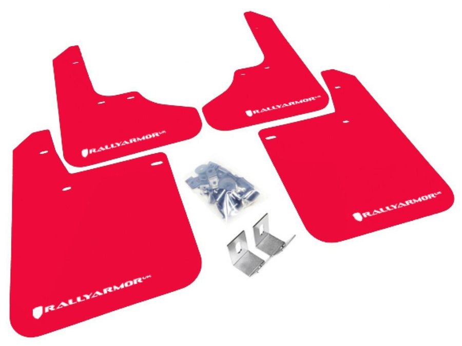 Rally Armor Red, White MF2-UR-RD/WH Mud Flap with Logo (1993-2001 Subaru Impreza UR), 1 Pack