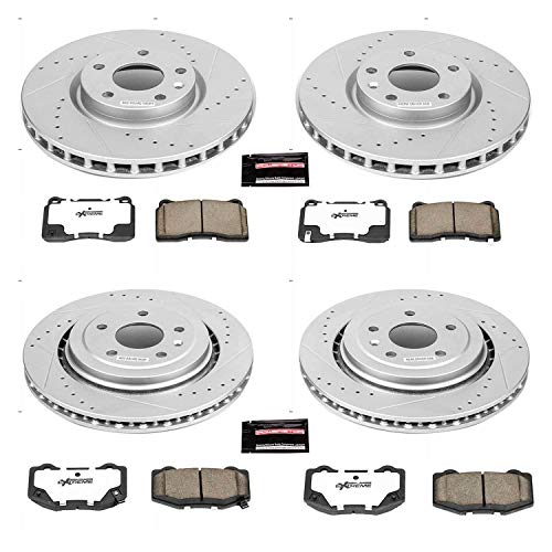 Power Stop K6529-26 Z26 Carbon Fiber Brake Pads Front and Rear with Drilled & Slotted Brake Rotors Kit For Chevrolet Corvette 2014-2016 [Model Specific]