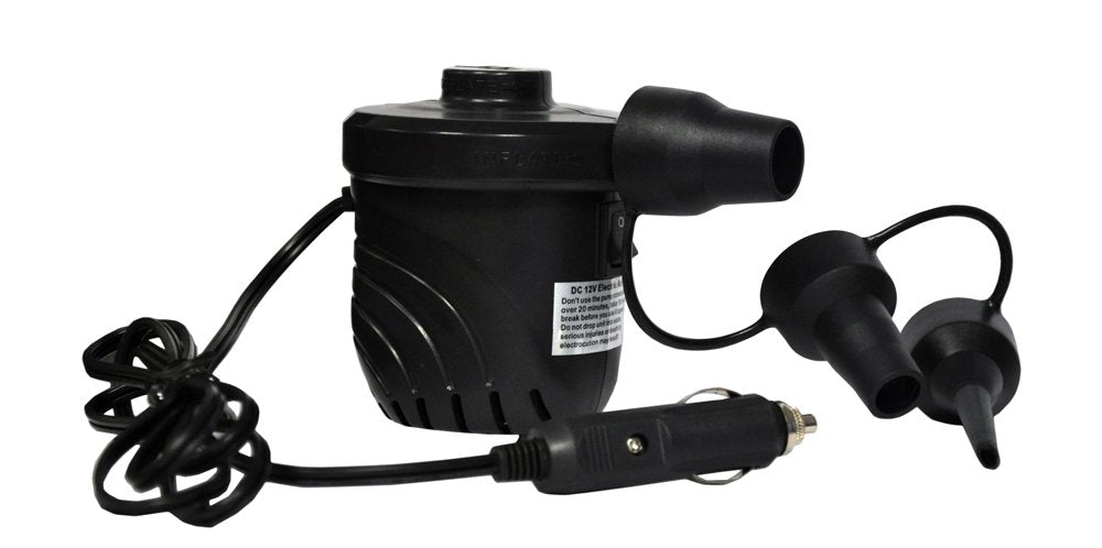 DC 12V RAVE Sports Electric Pump for Inflatable Tubes, Rafts, Floats, and other Inflated Products, Handy Use with Receptacle Plug for Boat, RV, or Car, 3 Standard Inflation Adaptors, Powerful Force