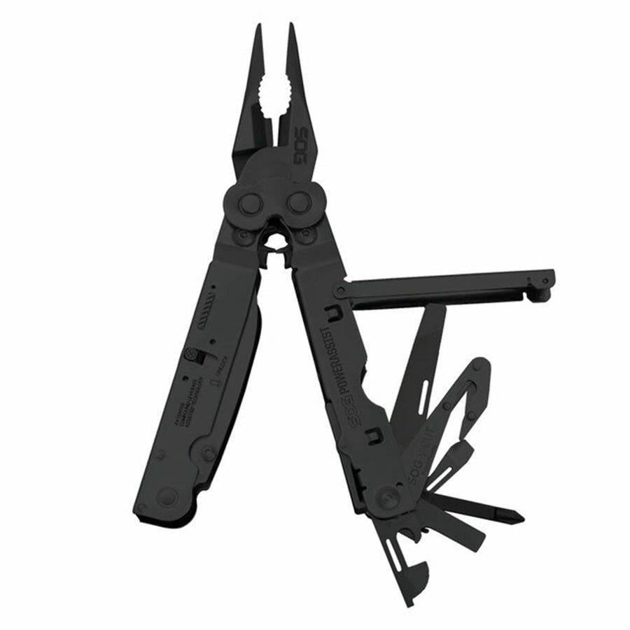 PowerAssist SOG Multi-Tool Pliers- Multi-Tool Pocket Knife and Utility Tool Set with 16 Lightweight Specialty Tools and EDC Sheath (B66N-CP), Black
