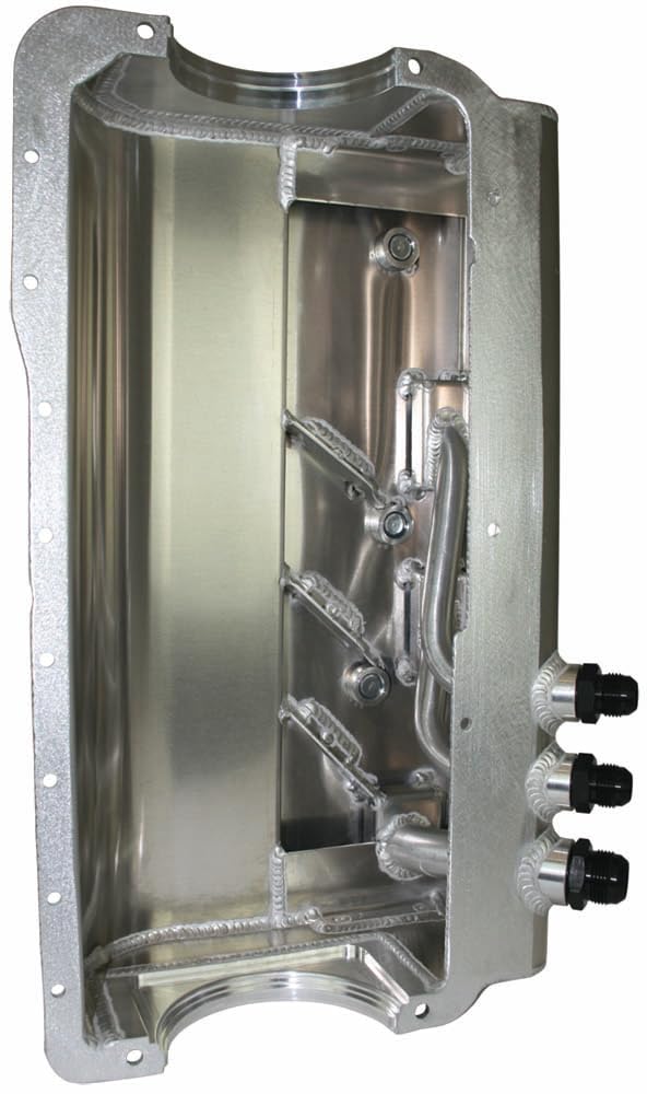Aluminum Dry Sump Oil Pan Moroso 21621, Ford 351W, Dirt Late Model Type Chassis, 3 Pick ups
