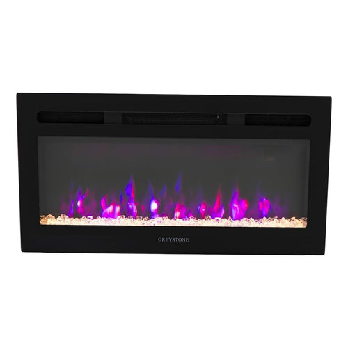 31" Greystone Black Glass Face W/Crystal Log Set Fireplace W/4 Colors