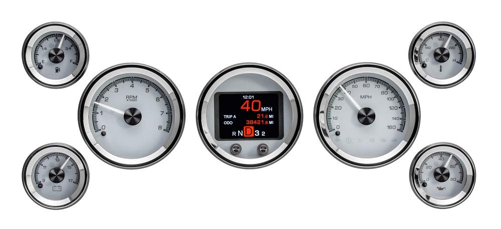Dakota Digital Universal HDX-2070-S 7 Gauge Round Analog HDX Instrument System, Silver Alloy Style