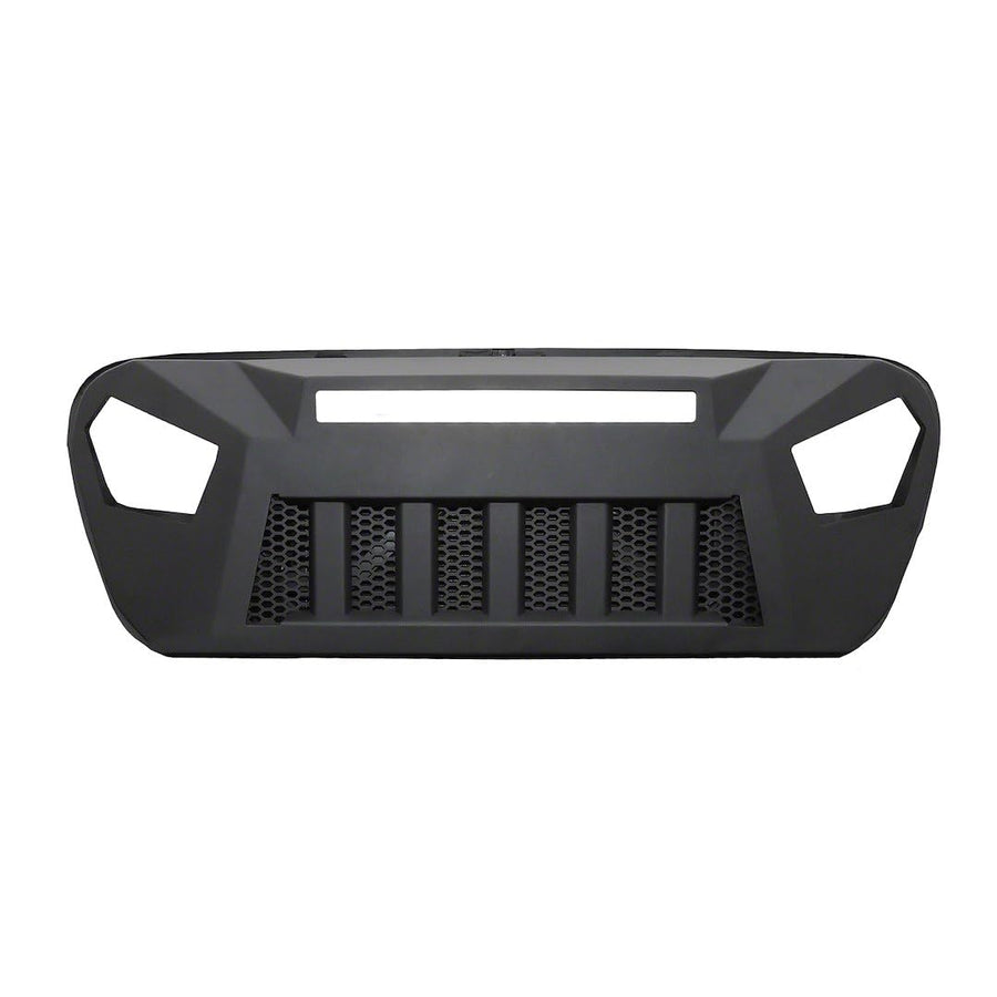 TrailFX Grille Replacement for Jeep Wrangler JL 2018-2023 Bar Style1 Piece Aluminum Titanium Black Powder Coated With LED Light Bar Cutout