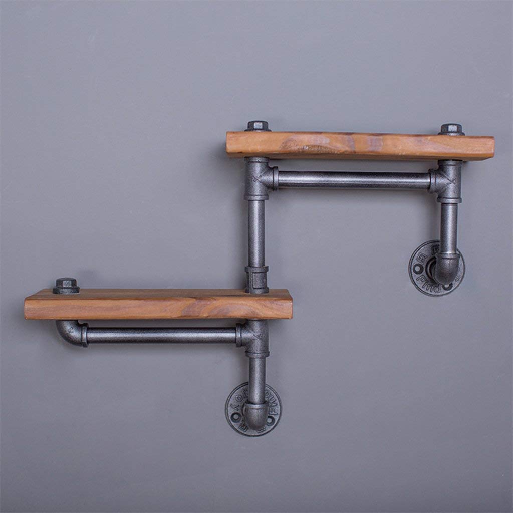 Vintage Iron YIMJ Coat Rack Water Pipe Wall Mount Art with Wood Board Shelf Vintage Bookshelf Kitchen Shelf, c