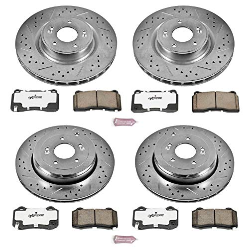 Power Stop K6167-26 Z26 Carbon Fiber Brake Pads Front and Rear with Drilled & Slotted Brake Rotors Kit For Hyundai Genesis Coupe 2010-2016 [Model Specific]