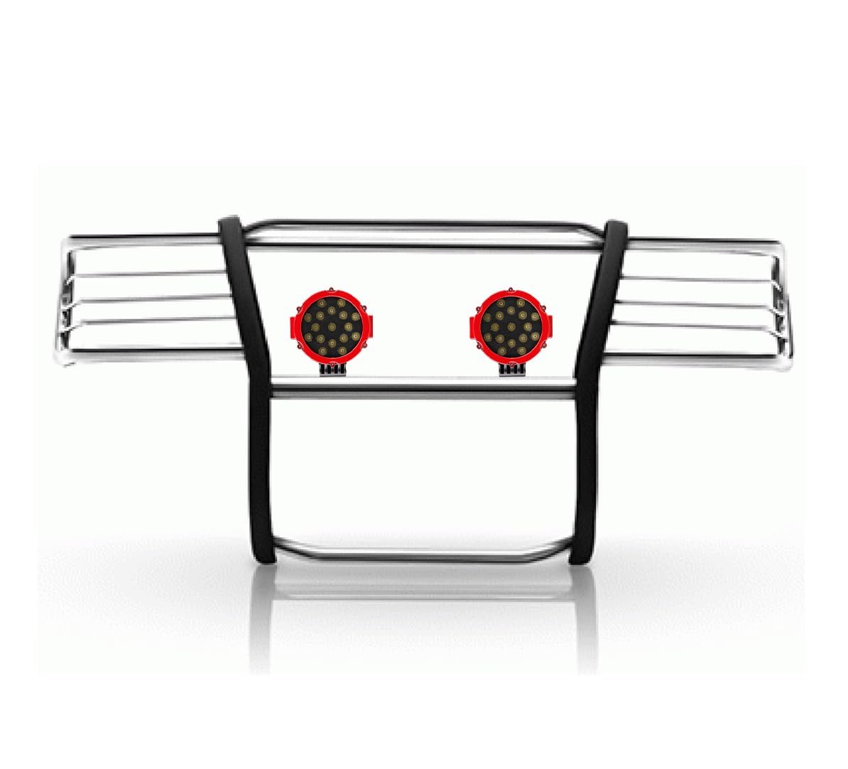 Bumper Guard Modular Black Horse Grille brush S/S Come With pair of 7.0"LED Lights Compatible with 1999-2002 Silverado 1500|2000-2006 Suburban 1500/Tahoe/Yukon/Yukon XL 1500-17GT23MSS-PLR