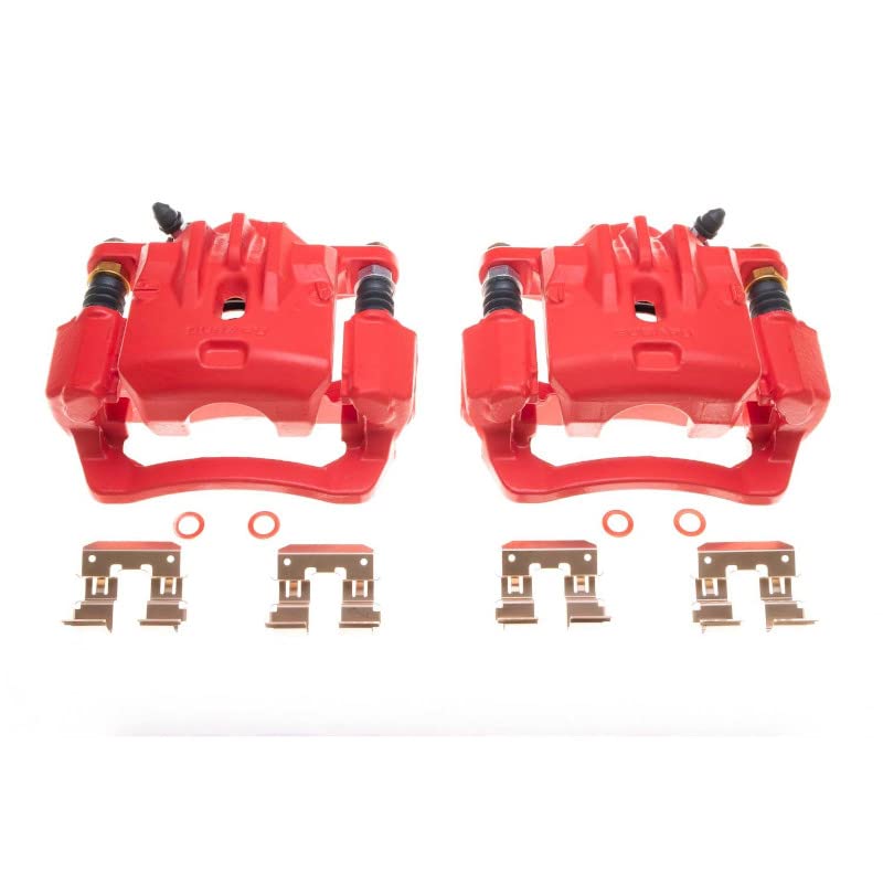 Rear Power Stop S7028 Pair of High-Temp Red Powder Coated Calipers