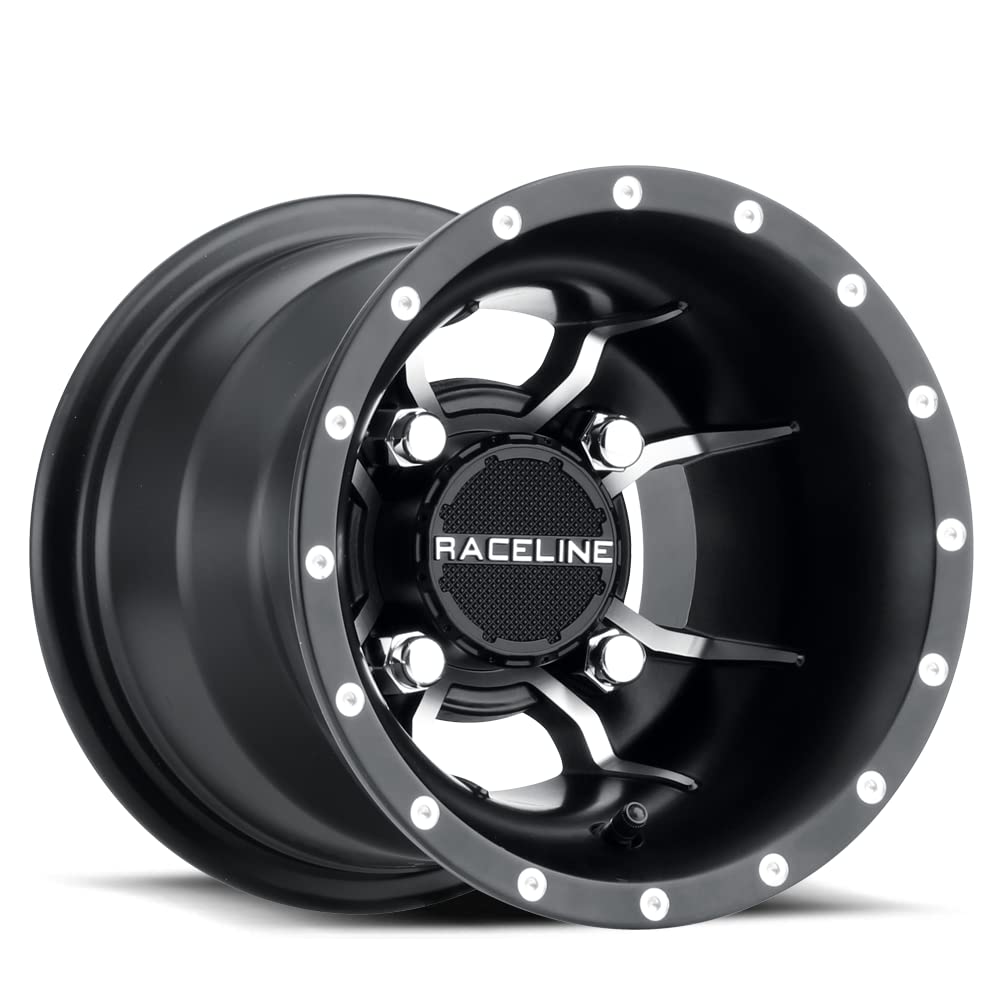 Raceline A77 MAMBA Wheels UTV/ATV Black Machined Finish 9x8" 4x110", -34.5 mm offset/(3.14"B/S)
