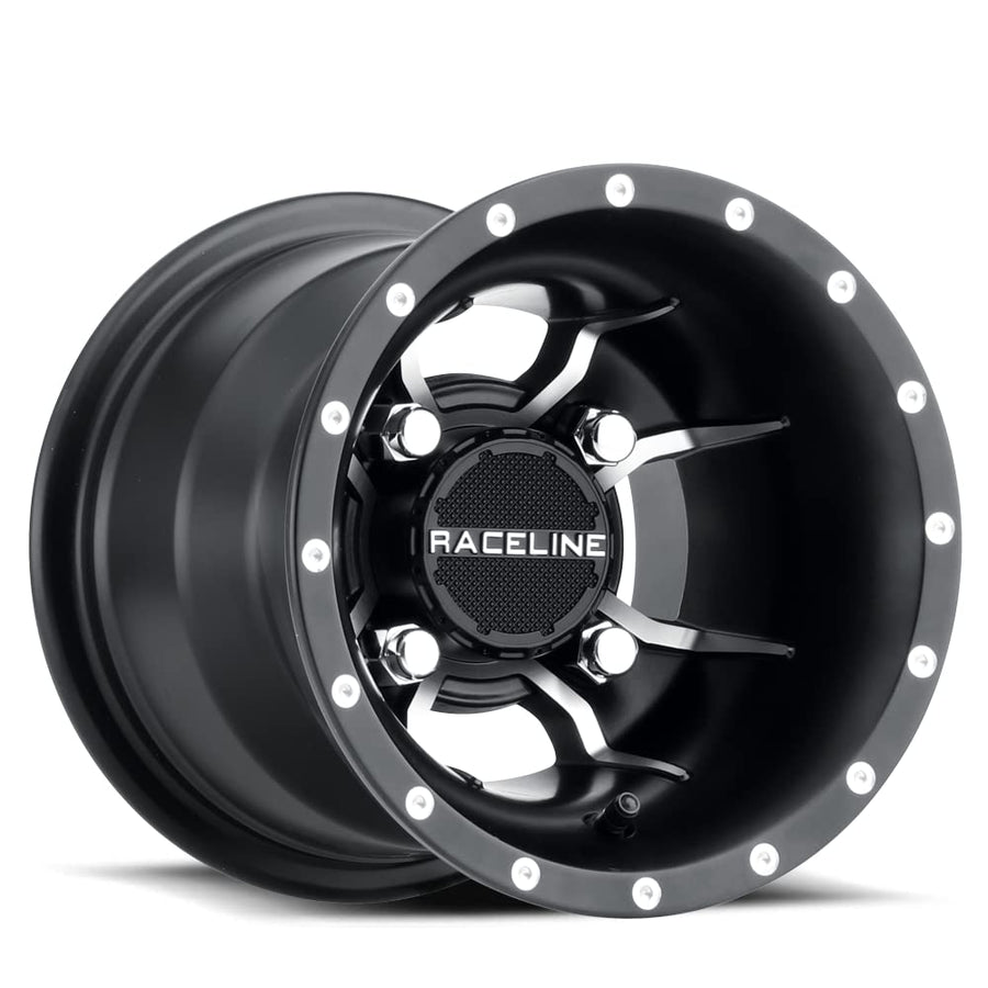 Raceline A77 MAMBA Wheels UTV/ATV Black Machined Finish 9x8" 4x110", -34.5 mm offset/(3.14"B/S)