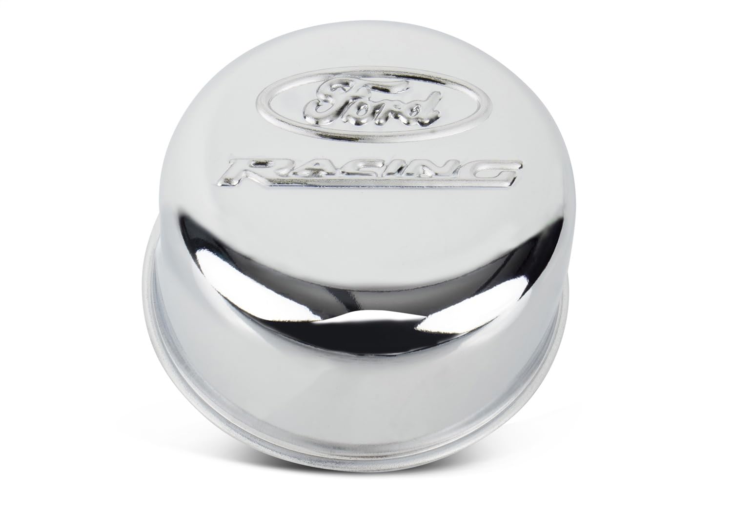 302-200 Ford Breather - Twist-On - Round Racing Logo - Steel - Chrome - Each