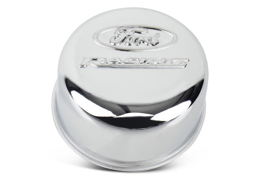 302-200 Ford Breather - Twist-On - Round Racing Logo - Steel - Chrome - Each