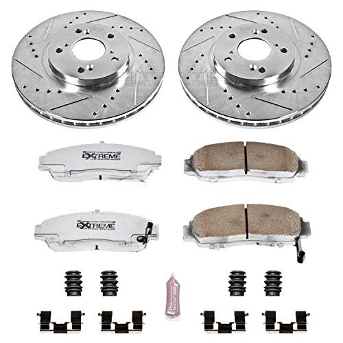 Brake Kit Power Stop For Acura CL TL TSX Honda Accord [Application Specific] - Front Z26 Carbon Fiber Brake Pads with Drilled and Slotted Brake Rotors Replacement, K2292-26