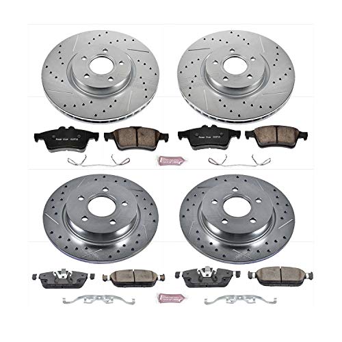 Z23 Carbon Fiber Brake Pads Power Stop K7277 with Drilled & Slotted Brake Rotors Kit Front and Rear