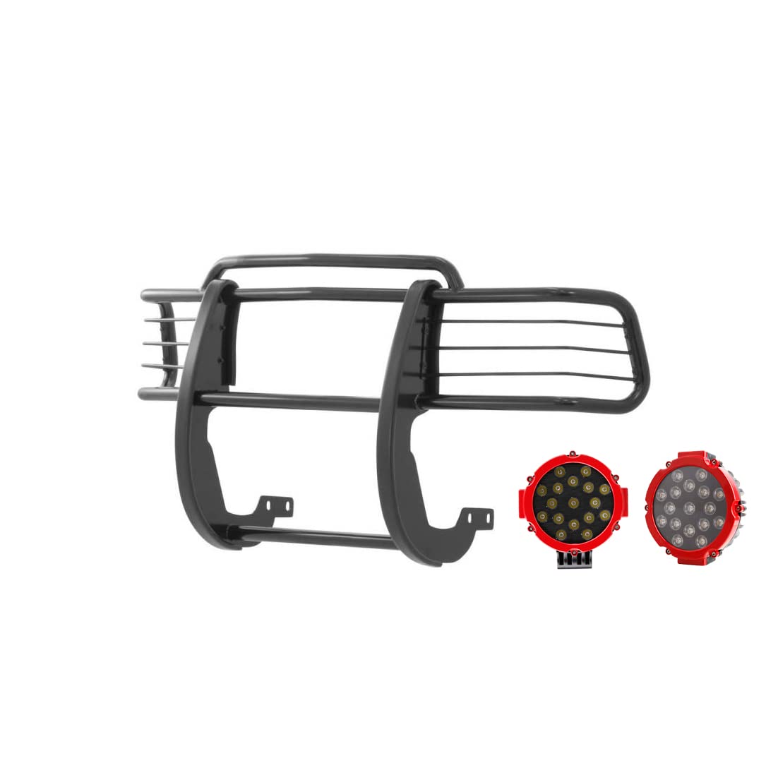 Black Horse Grille Brush Bumper Guard Black Modular Come with Pair of 7.0" Dia.LED Lights with Red Trim Rings Compatible with 1999-2002 Toyota 4Runner-17TN23MA-PLR