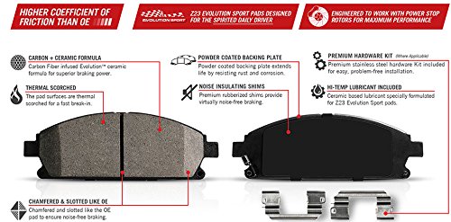 Power Stop K4083 Z23 Carbon Fiber Brake Pads with Front and Rear Drilled & Slotted Brake Rotors Kit