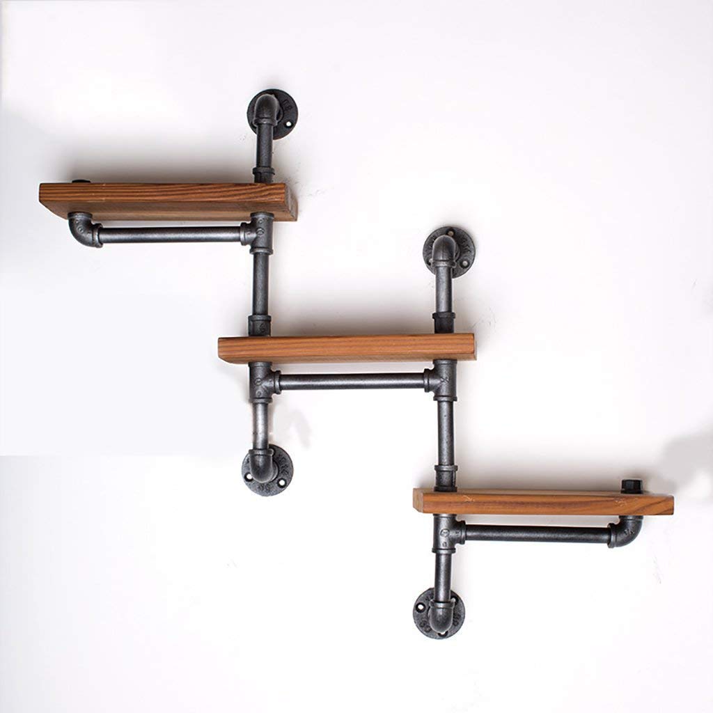 YIMJ Vintage Iron Coat Rack Water Pipe Wall Mount Art with Wood Board Shelf Kitchen Bookshelf, c