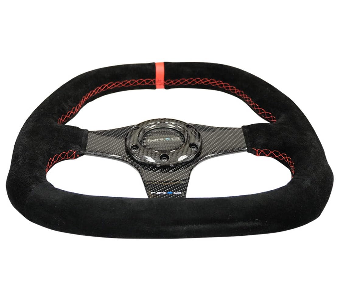 NRG Innovations Carbon Fiber Steering Wheel NRG-ST-019CF 320MM BLACK Carbon Fibe Center W/Red Stitch Center Mark Flat Bottom