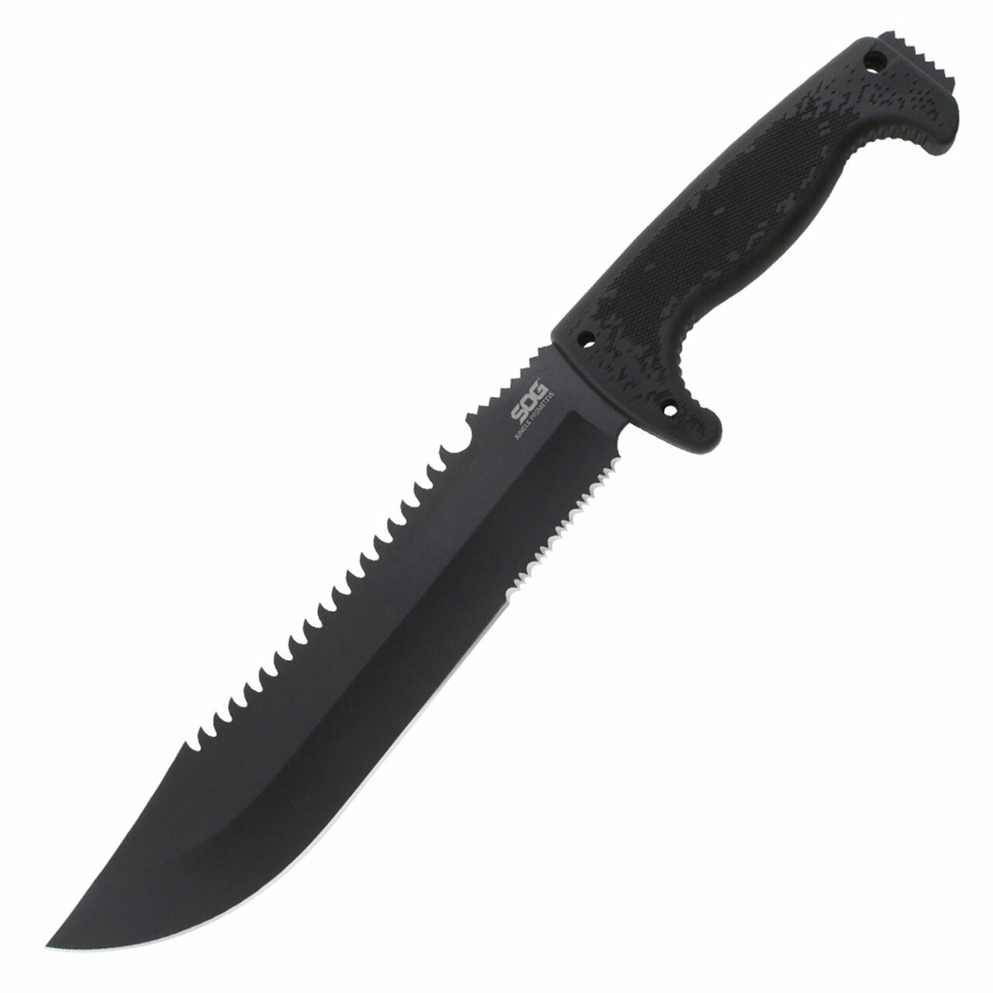SOG Fixed Blade Jungle Primitive- Camping and Field Tactical Machete with Sheath for Clearing Brush, Full Tang Survival Knife 15.3 Inches (F03TN-CP), Steel,Black