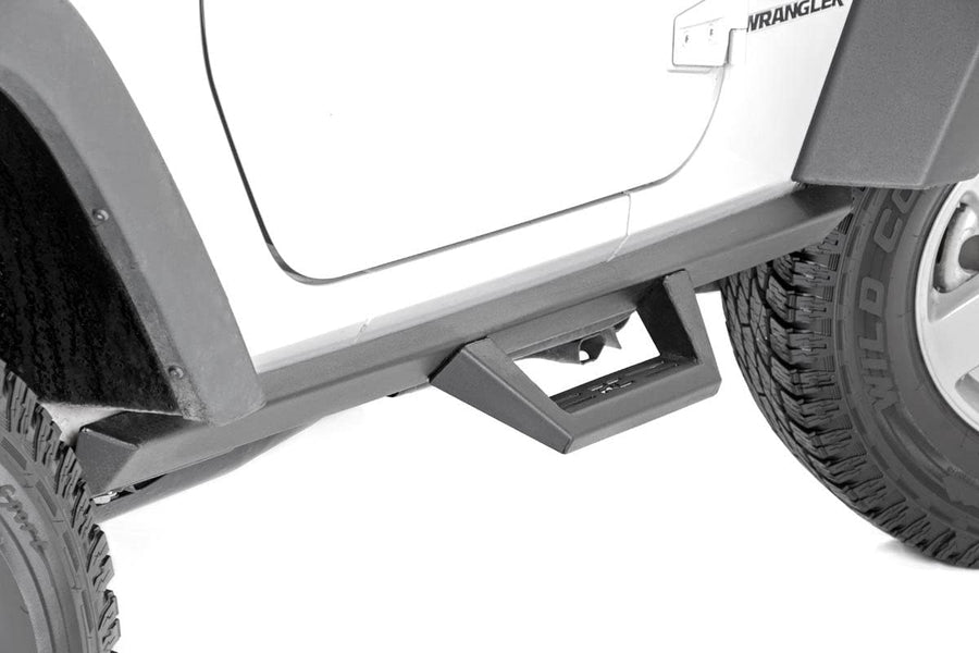 Contoured Rough Country Drop Steps for 07-18 Jeep Wrangler JK | 2 Door - 90763,Black