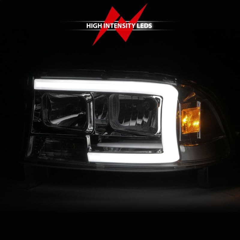 97-04 Dodge Dakota/Durango ANZO Crystal Headlight Set w/Light Bar Chrome Housing