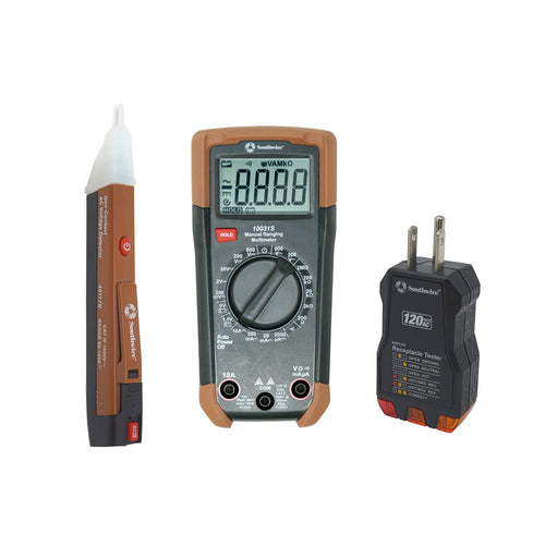 Electrical Test Kit Southwire 10037K with Full-Function Multimeter; Non-Contact Voltage Detector; and Outlet Tester; Includes Test Leads and Batteries
