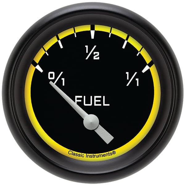 AX209YBLF Classic Instruments AutoCross Yellow 2-5/8" Fuel Gauge, 240-33 ohm