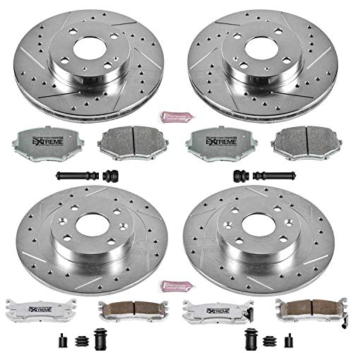 Power Stop K794-26 Z26 Carbon Fiber Brake Pads Front and Rear with Drilled & Slotted Brake Rotors Kit For Mazda Miata 1994-1997, Mazda Miata 1999-2005 [Model Specific]