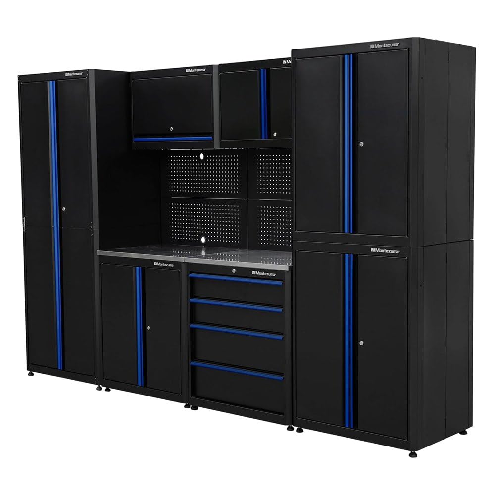 Garage Tool Storage System Montezuma - 30.5 x 24" Locking 4 Drawer Workbench with Ball Bearing Slides & Stainless Steel Worktop - BKMG30244BC