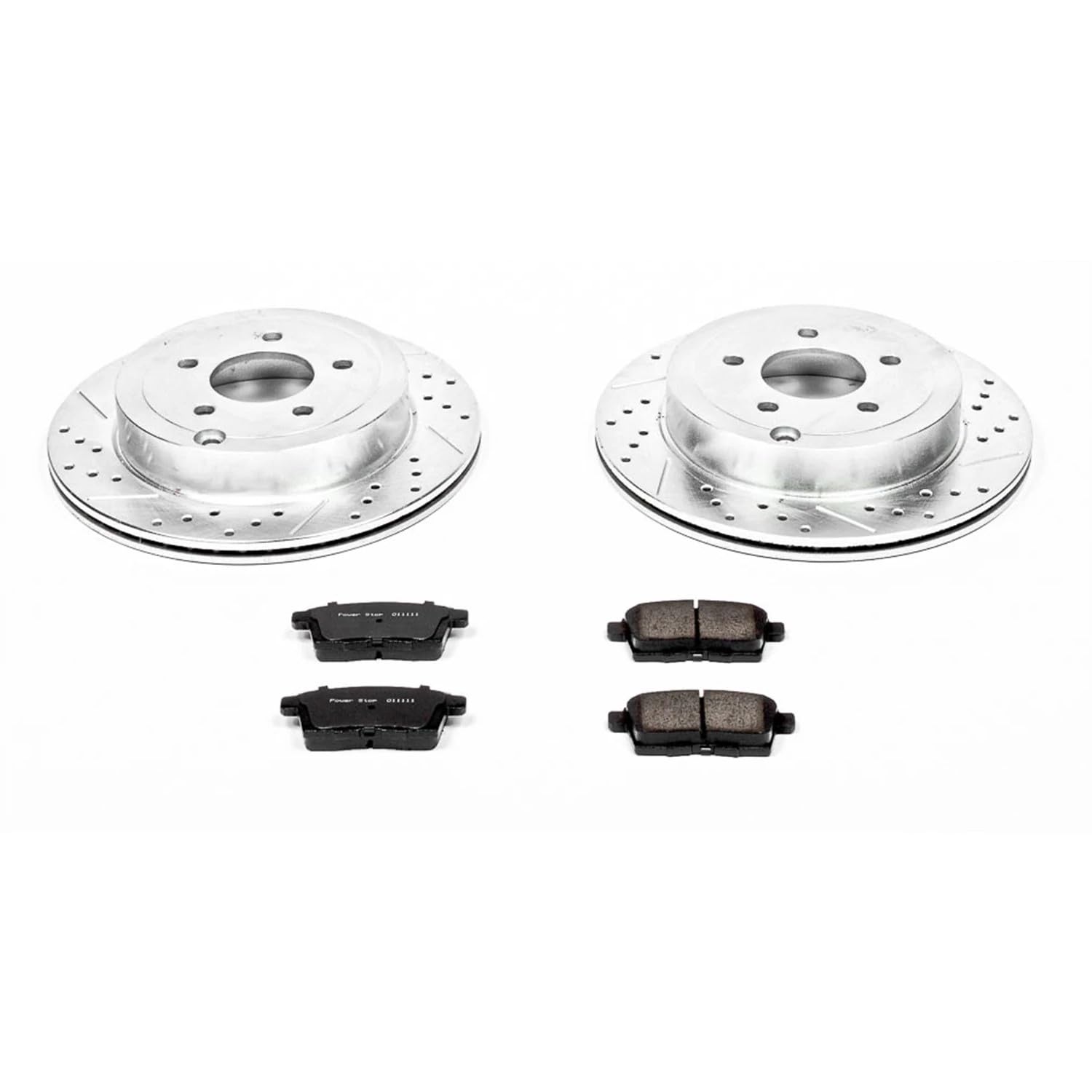 Power Stop K3060 Z23 Carbon Fiber Brake Pads Rear with Drilled & Slotted Brake Rotors Kit For Ford Edge 2007-2010, Lincoln MKX 2007-2010 [Model Specific]