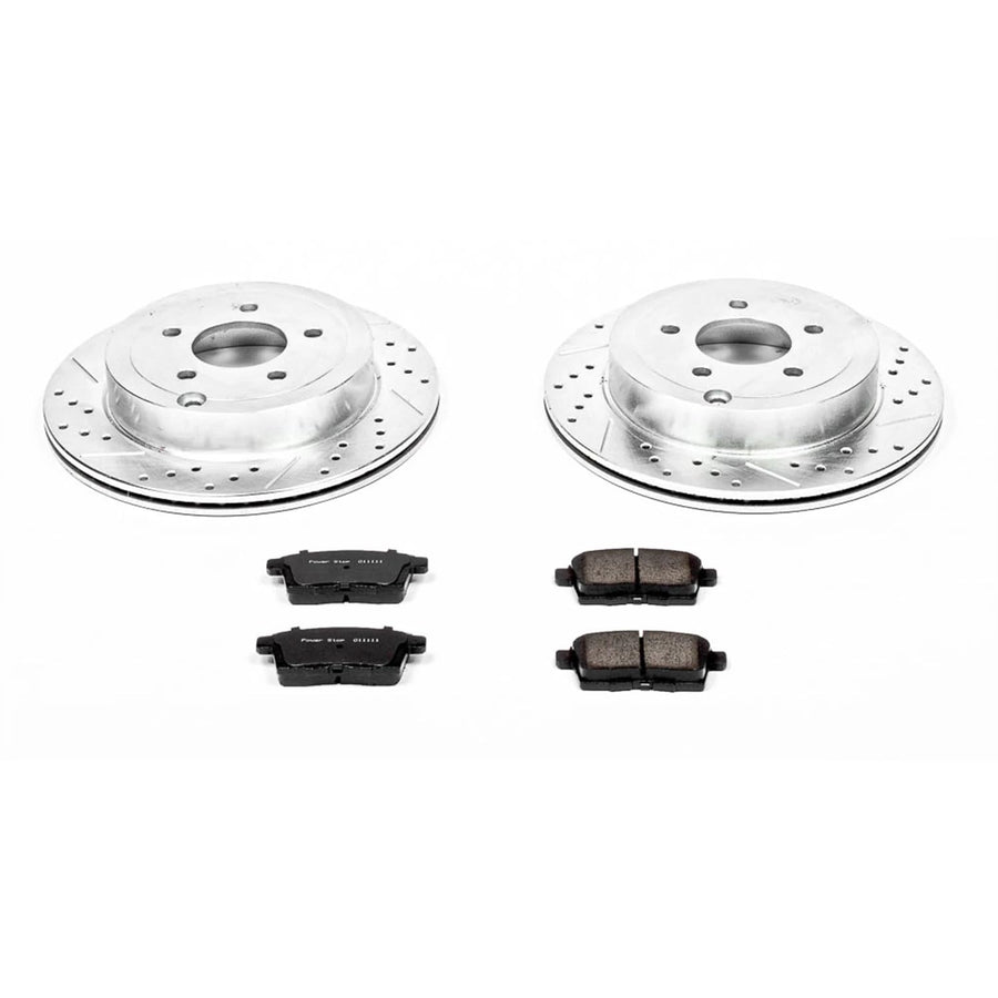 Power Stop K3060 Z23 Carbon Fiber Brake Pads Rear with Drilled & Slotted Brake Rotors Kit For Ford Edge 2007-2010, Lincoln MKX 2007-2010 [Model Specific]