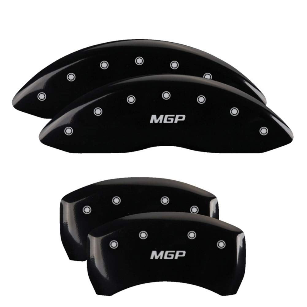 MGP Black Powder Coat Finish Caliper Covers 32025SMGPBK, Silver Characters, Set of 4