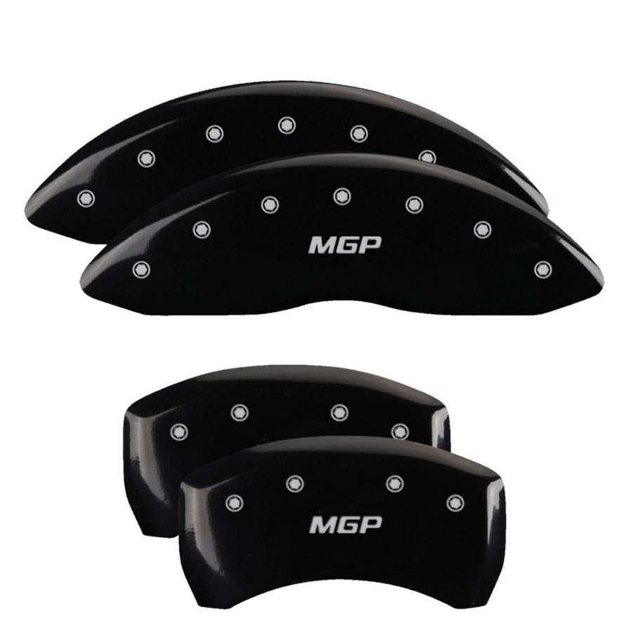 MGP Black Powder Coat Finish Caliper Covers 32025SMGPBK, Silver Characters, Set of 4