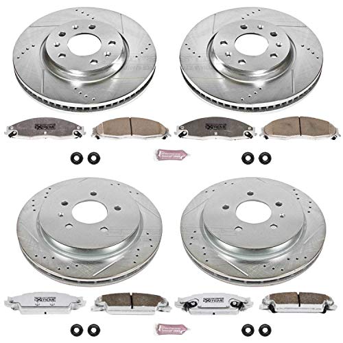 Power Stop K1424-26 Z26 Carbon Fiber Brake Pads Front and Rear with Drilled & Slotted Brake Rotors Kit For Cadillac STS 2005-2008 [Model Specific]