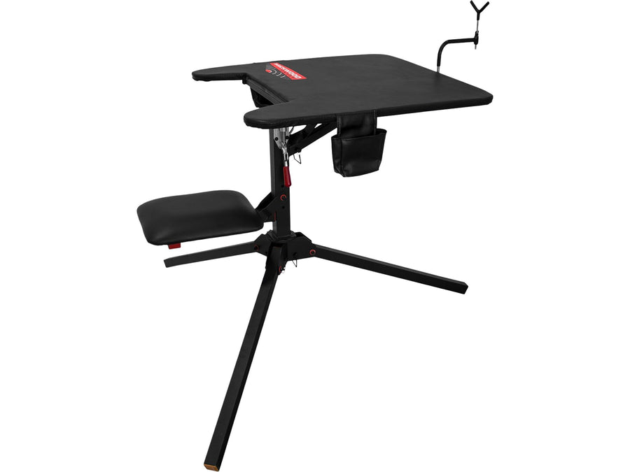 Swivel Action Birchwood Casey Shooting Bench with Thick Padded Seat, Extended Arm Rests, Padded Vinyl Cover, Gear Pouches & Adjustable Coated Gun-Rest
