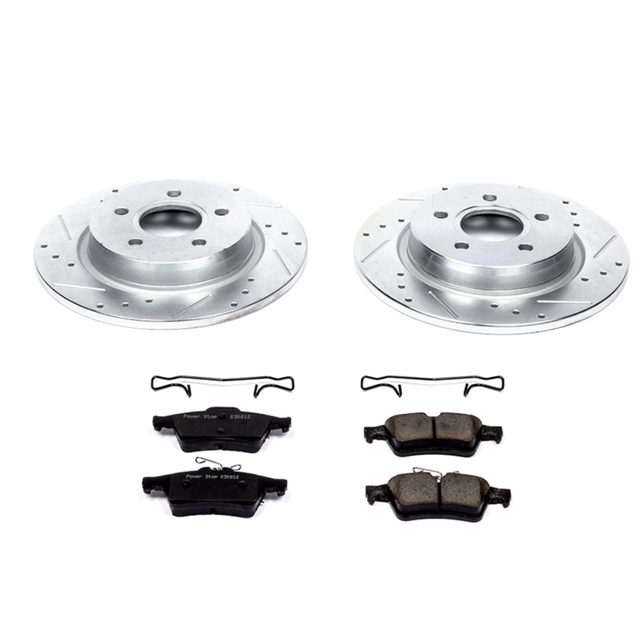 Power Stop K4613 Z23 Carbon Fiber Brake Pads with Drilled & Slotted Brake Rotors Kit Rear