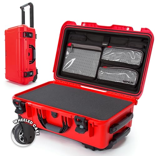 Hard Case NANUK 935 with Cubed Foam and Lid Organizer – Waterproof Protective Equipment Case with Wheels, 22” x 14” x 9” – Dustproof, Airline Carry-On Approved – Red
