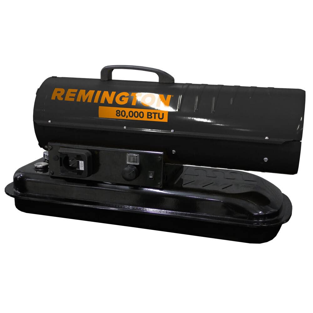 Remington Duo Power REM-80TBOA-KFA-B Kerosene/Diesel Forced Air Heater w/Thermostat—80,000 BTU,Black