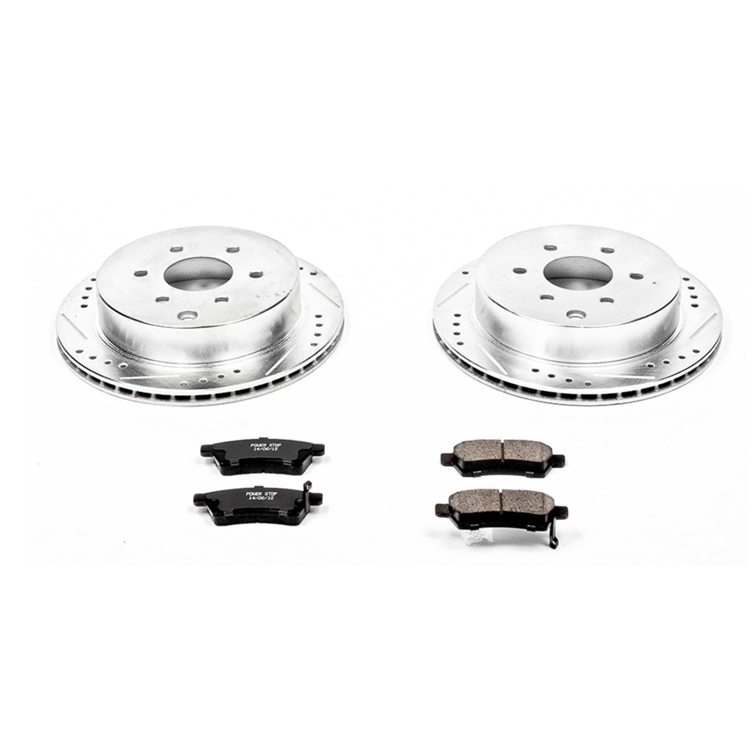 Power Stop K4621 Z23 Carbon Fiber Brake Pads with Drilled & Slotted Brake Rotors Kit Rear