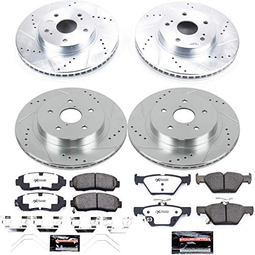 Power Stop K7357-26 Z26 Carbon Fiber Brake Pads Front and Rear with Drilled & Slotted Brake Rotors Kit For Subaru Legacy 2016-2019 [Model Specific]