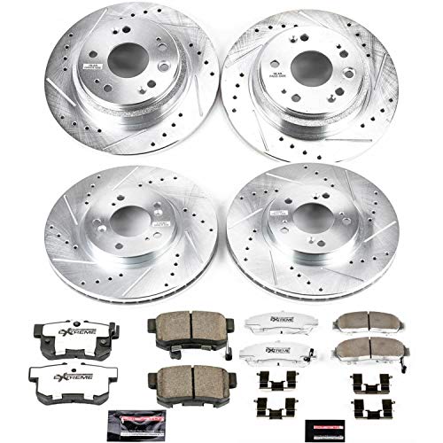 Power Stop K4271-26 Z26 Carbon Fiber Brake Pads Front and Rear with Drilled & Slotted Brake Rotors Kit For Acura RL 2002-2004 [Model Specific]
